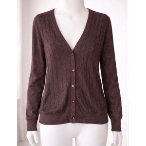 New York & Company Plum Purple Metallic Shimmer Cable Knit V-Neck Cardigan XL